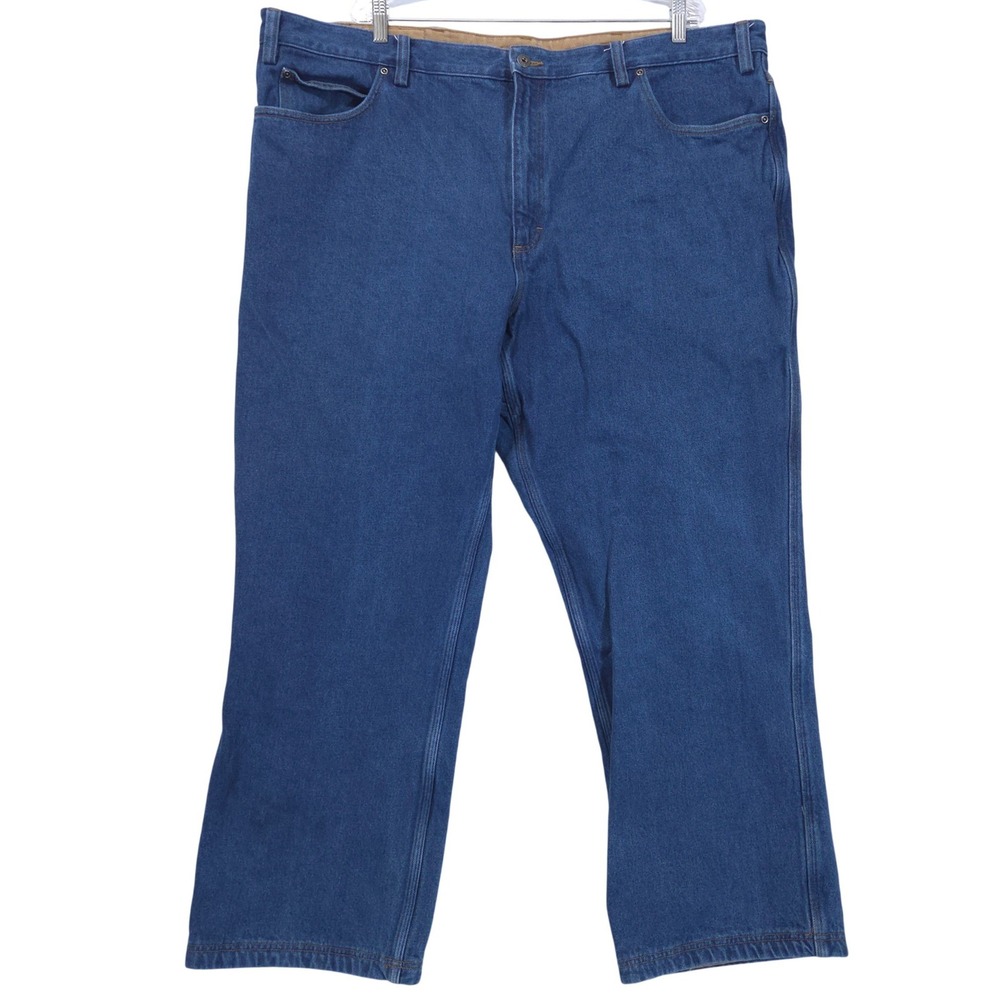 Duluth Trading Mens Flannel Lined Jeans 48x30 Plaid Blue Denim Work Pants